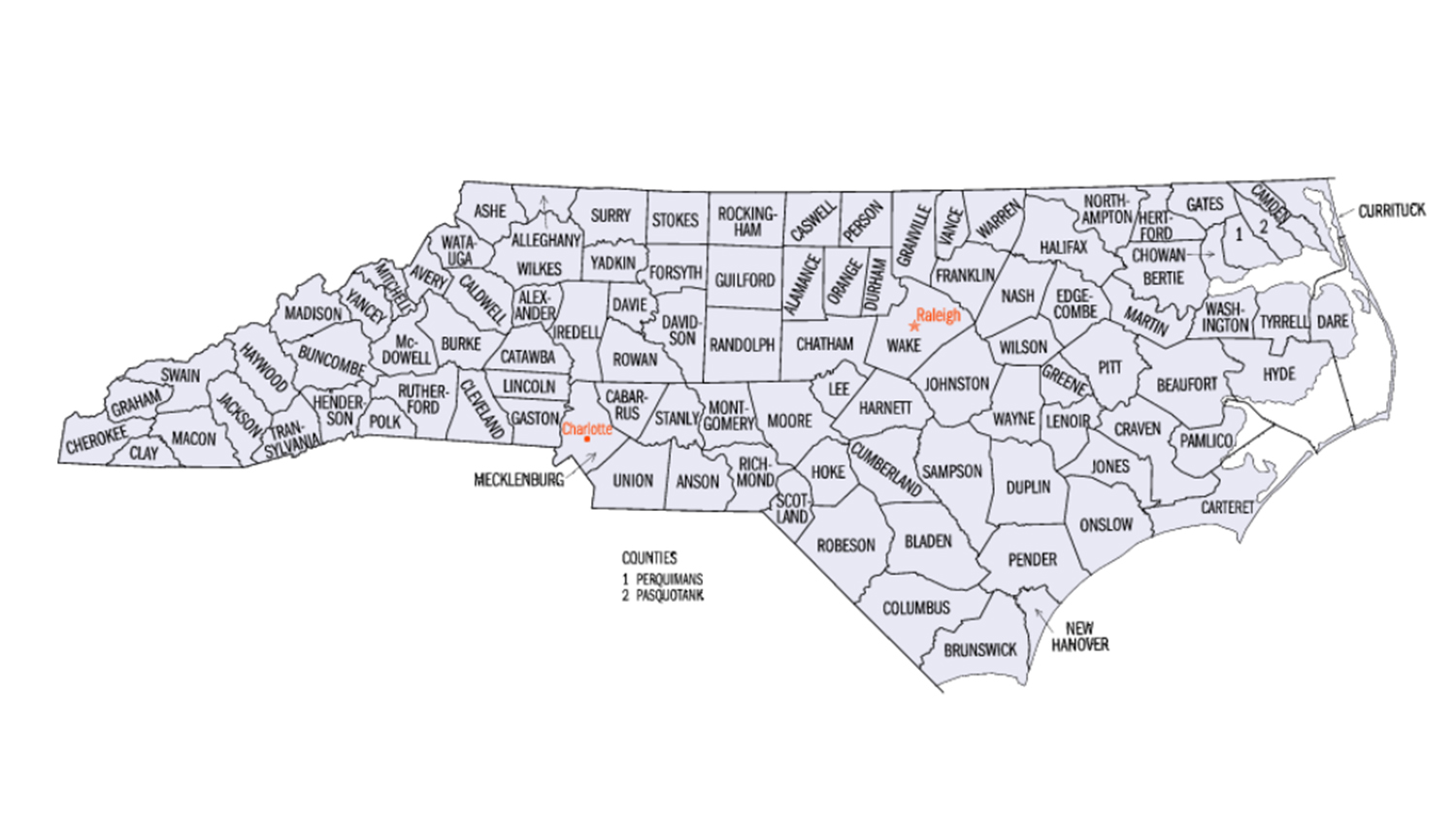 Map of North Carolina counties