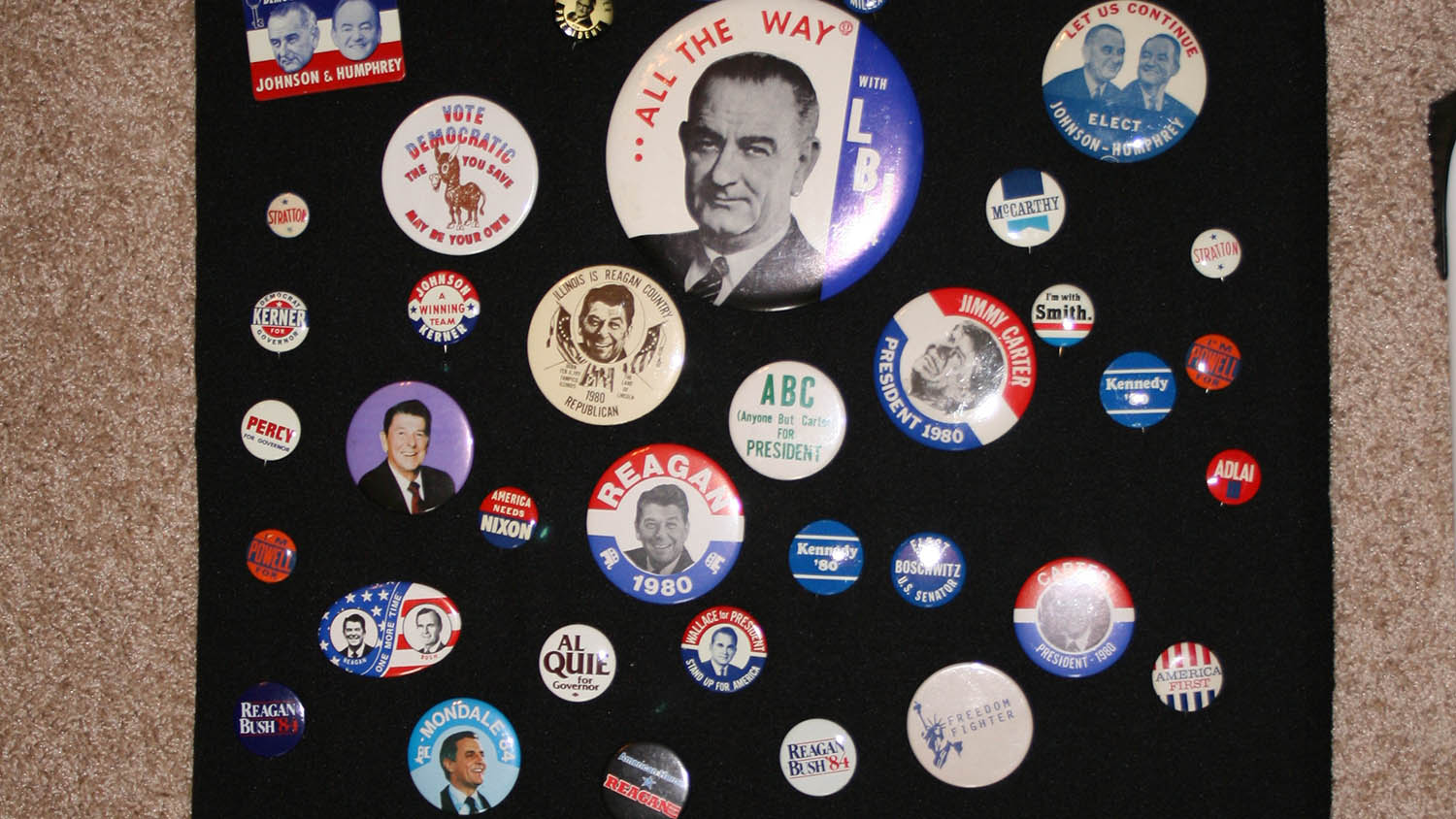 A collection of presidential campaign buttons