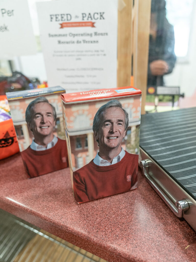 boxes of food with Dean Braden's photo