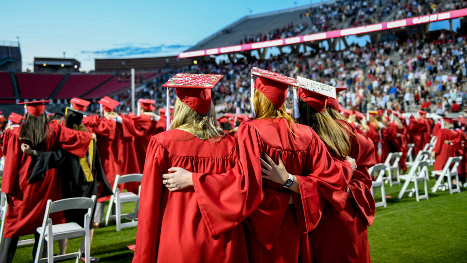 Spring 2021 graduates enjoy the graduation day festivities at Carter-Finley Stadium.